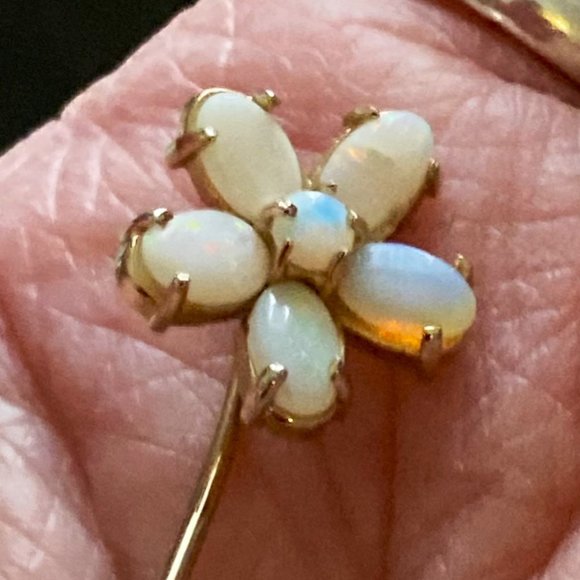 Lovely golden stick pin pair: one genuine opals, the other signed Craft - Picture 2 of 8
